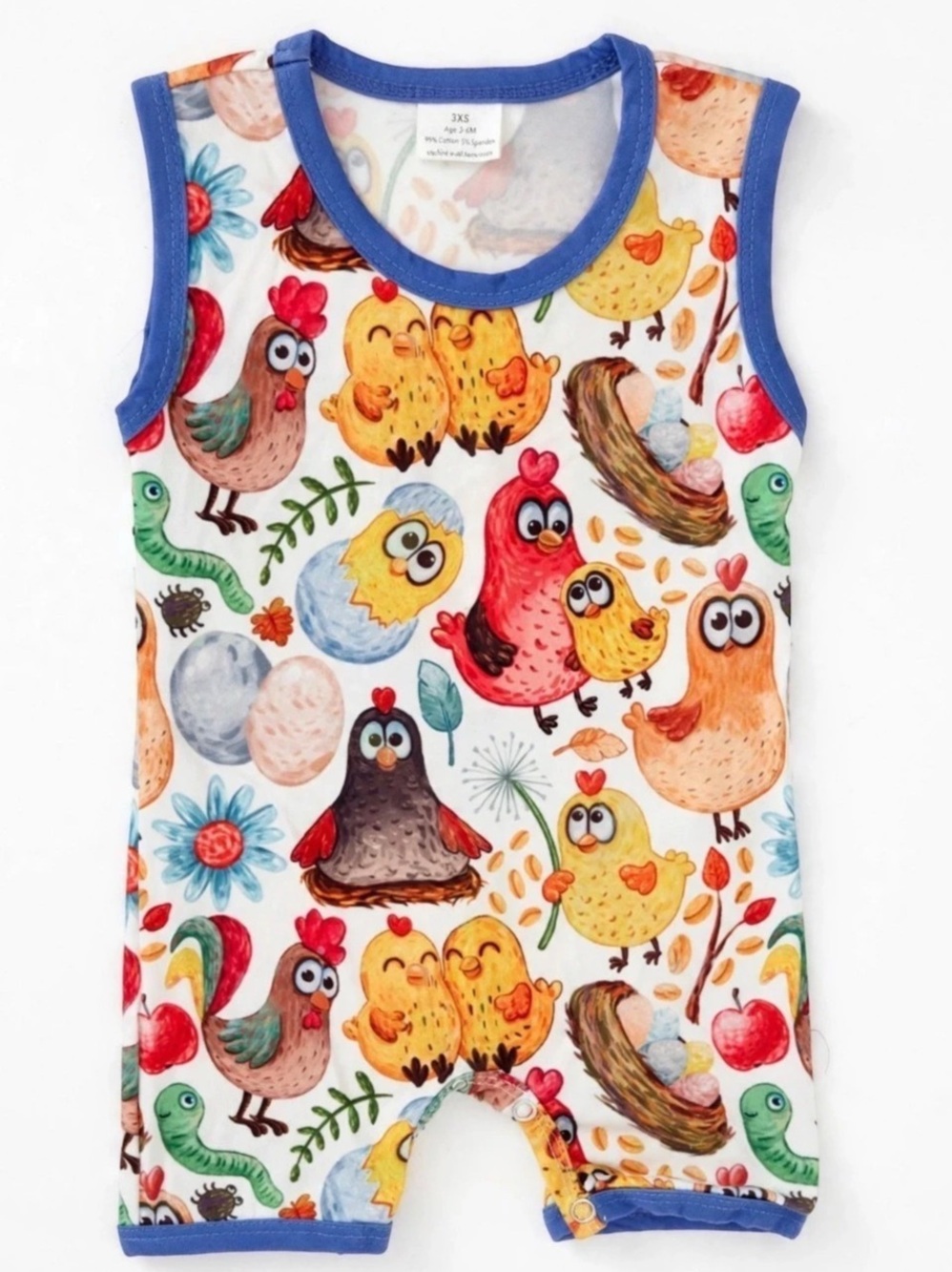 Owl Print Baby Romper White & Blue Baby 6M